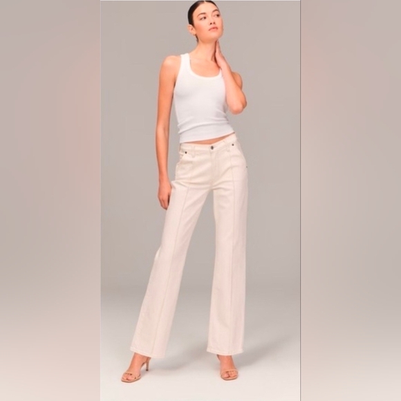 Abercrombie & Fitch The Baggy Mid Rise Jeans Bone White Straight Leg Sz 29 Short - Picture 2 of 10
